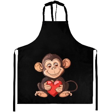 Discover Adorable Monkey Holding A Heart Illustration - Aprons