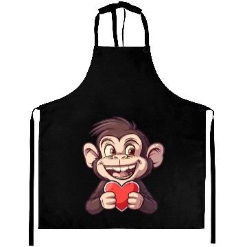 Discover Adorable Monkey Holding a Heart - Cute and Aprons