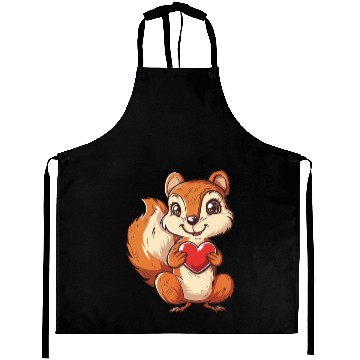 Discover Adorable Squirrel with Red Heart Illustration Aprons