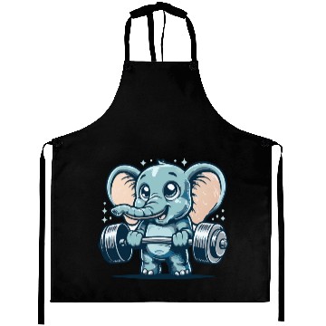 Discover cute cartoon elephant doing strength training Aprons