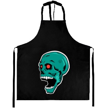 Discover green skull with bright red eyes Aprons