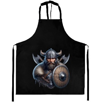 Discover Fierce Viking Warrior with Shield and Axes Aprons