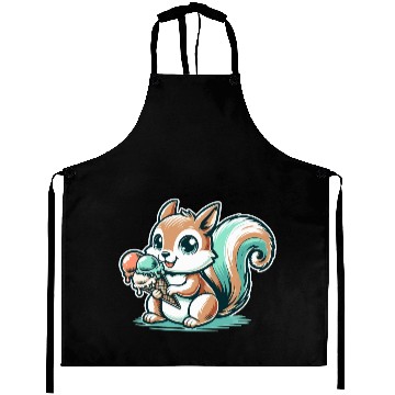 Discover Cute cartoon squirrel with ice cream Aprons