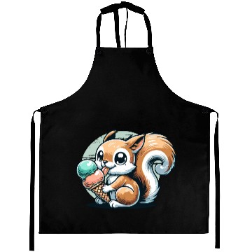 Discover Cute cartoon squirrel with ice cream Aprons