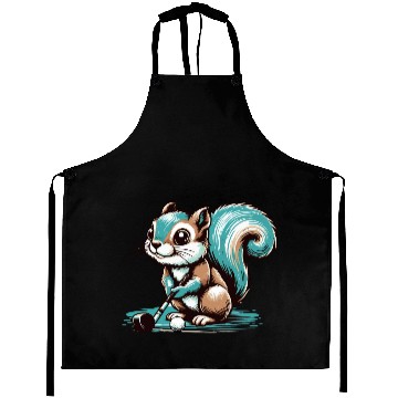 Discover Cute cartoon squirrel playing golf Aprons