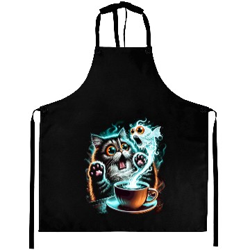 Discover Hilarious Scared Cat and Ghost Fish Design Aprons