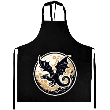 Discover Mystical Dragon Silhouette Against Full Moon Aprons