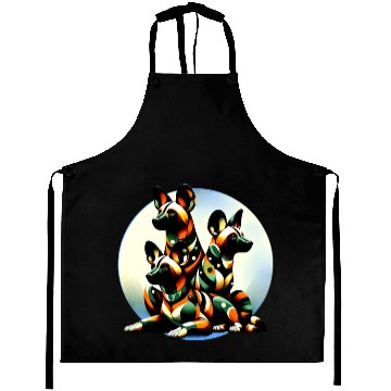Discover African Painted Wild Dogs Moon Art Aprons