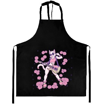 Discover Goth Cat Plays Guitar Instruments Rock Metal Aprons