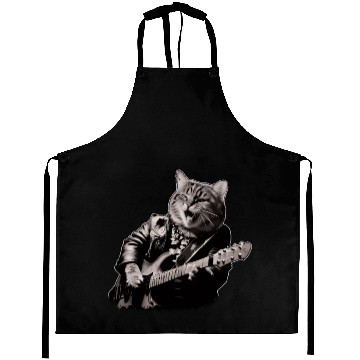 Discover Rocker Cat Playing Guitar Instruments Meow Aprons