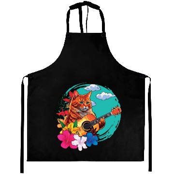 Discover Musician Cat Plays Guitar Instruments Rock Aloha Aprons