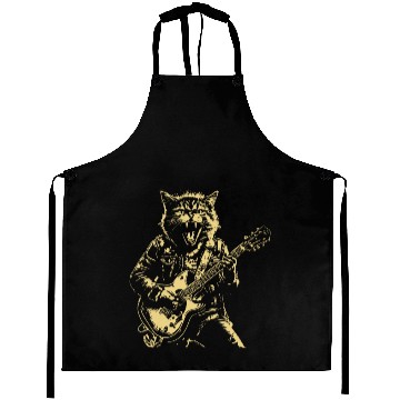 Discover Meow Cat Playing Guitar Instruments Cartoon Aprons