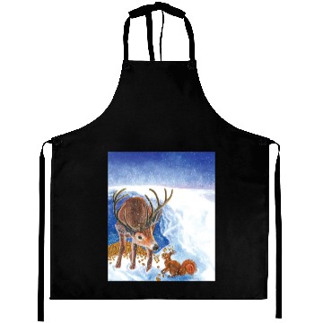 Discover Red Deer and Squirrel in Winter Illustration Aprons