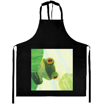 Discover Cute Green Frog Peeping out From Behind Lily Pad Aprons