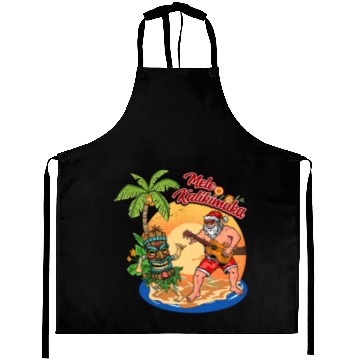 Discover Mele Kalikimaka Funny Santa Playing Guitar Hawaii Aprons