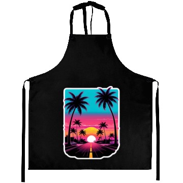 Discover Lonely Road to Miami Sunset Vaporwave 80s Aprons