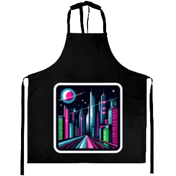 Discover Futuristic cityscape Retro Synthwave Cyberpunk Aprons