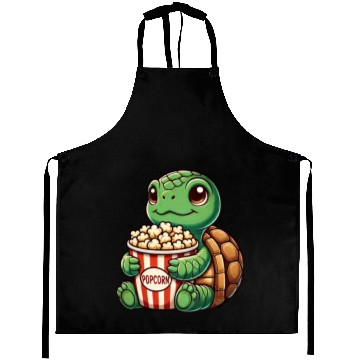 Discover Cute turtle popcorn movies cinema fun Aprons