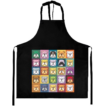 Discover Bulldog Patchwork: Vivid Canine Quilt Aprons
