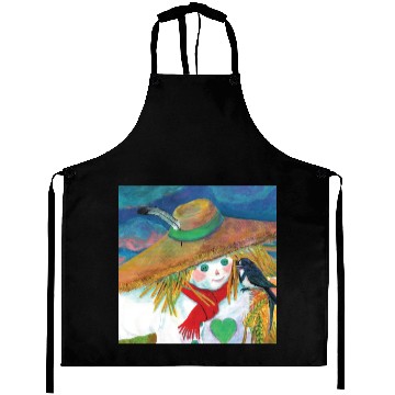 Discover Cute Scarecrow And Barn Swallow Illustration Aprons
