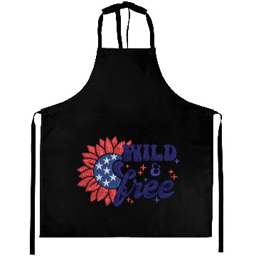 Discover Wild Free Sunflower Amerian Flag Embrodery Effect Aprons