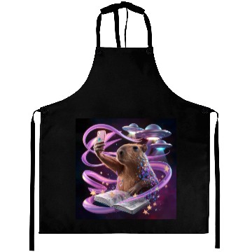 Discover Funny Graphic Aprons Capybara Selfie with UFOs Weird