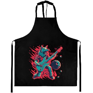 Discover Flaming Wolf Rockstar Guitarist Aprons