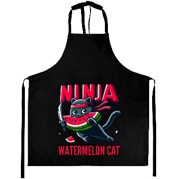 Discover Ninja Cat Watermelon Swordplay Aprons
