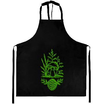 Discover Mushroom and Pine Cone Design Green Aprons