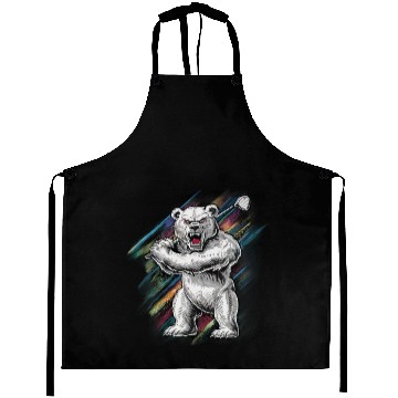 Discover Bear playing Golf, Big Bear Golfer player Sport Aprons
