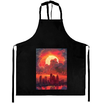 Discover Sunset in Detroit Michigan Aprons
