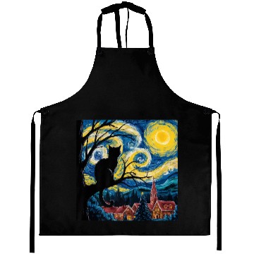 Discover Starry Night Cat Art Premium Aprons