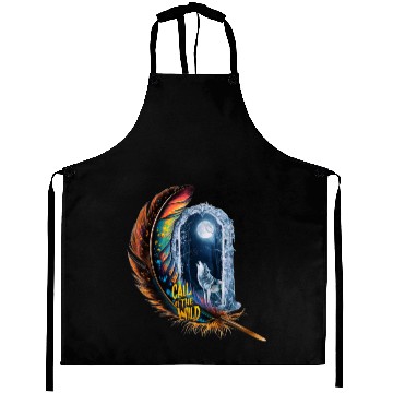 Discover Glowing feather with wolf howling at the moon Aprons
