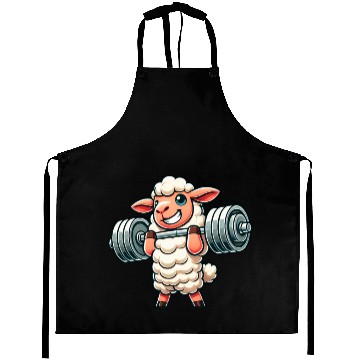 Discover Cute sheep lamb weightlifter fitness workout Aprons