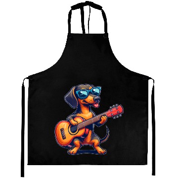 Discover Cute Dachshund Guitar Player Sunglasses Aprons