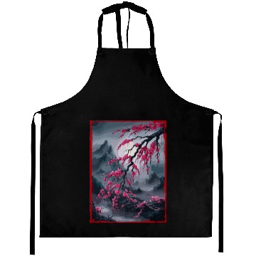 Discover Vintage Cherry Blossom Landscape Graphical Aprons