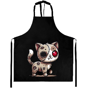 Discover scary zombie kawaii cat for halloween fun Aprons