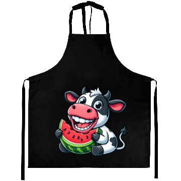 Discover Funny cow bull steer watermelon summer fruit Aprons