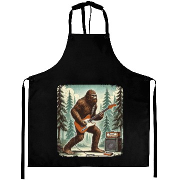 Discover Bigfoot Playing Guitar Sasquatch Men Boys Women Aprons