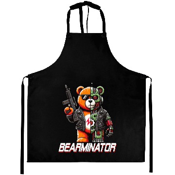 Discover Bearminator Funny Cyborg Teddy Bear Design Aprons