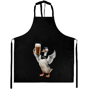 Discover Duck Drinking Beer Realistic Aprons