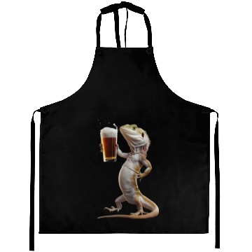 Discover Lizard Drinking Beer Realistic Aprons
