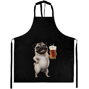 Discover Pug Drinking Beer Realistic Aprons