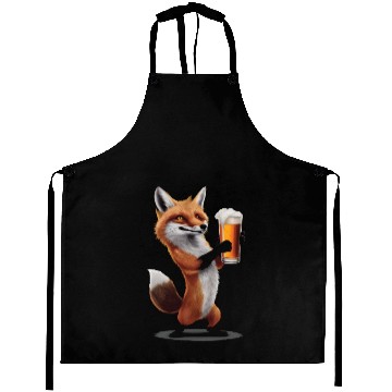 Discover Fox Drinking Beer Realistic Aprons