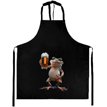 Discover Frog Drinking Beer Realistic Aprons