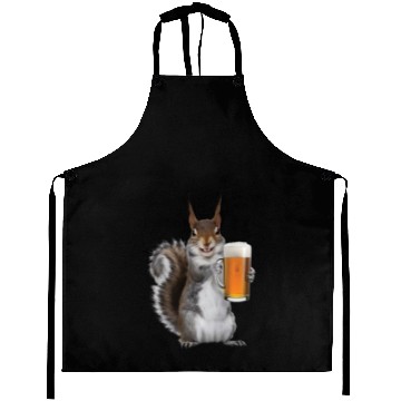 Discover Squirrel Drinking Beer Realistic Aprons