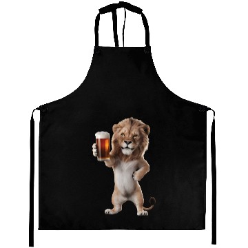 Discover Lion Drinking Beer Realistic Aprons