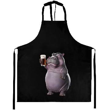 Discover Hippo Drinking Beer Realistic Aprons