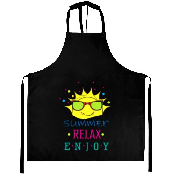 Discover Summer: Relax: Enjoy - Sun Face Funny Aprons