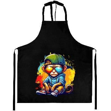 Discover Cool Hip Hop Monkey with Sunglasses Graffiti Style Aprons